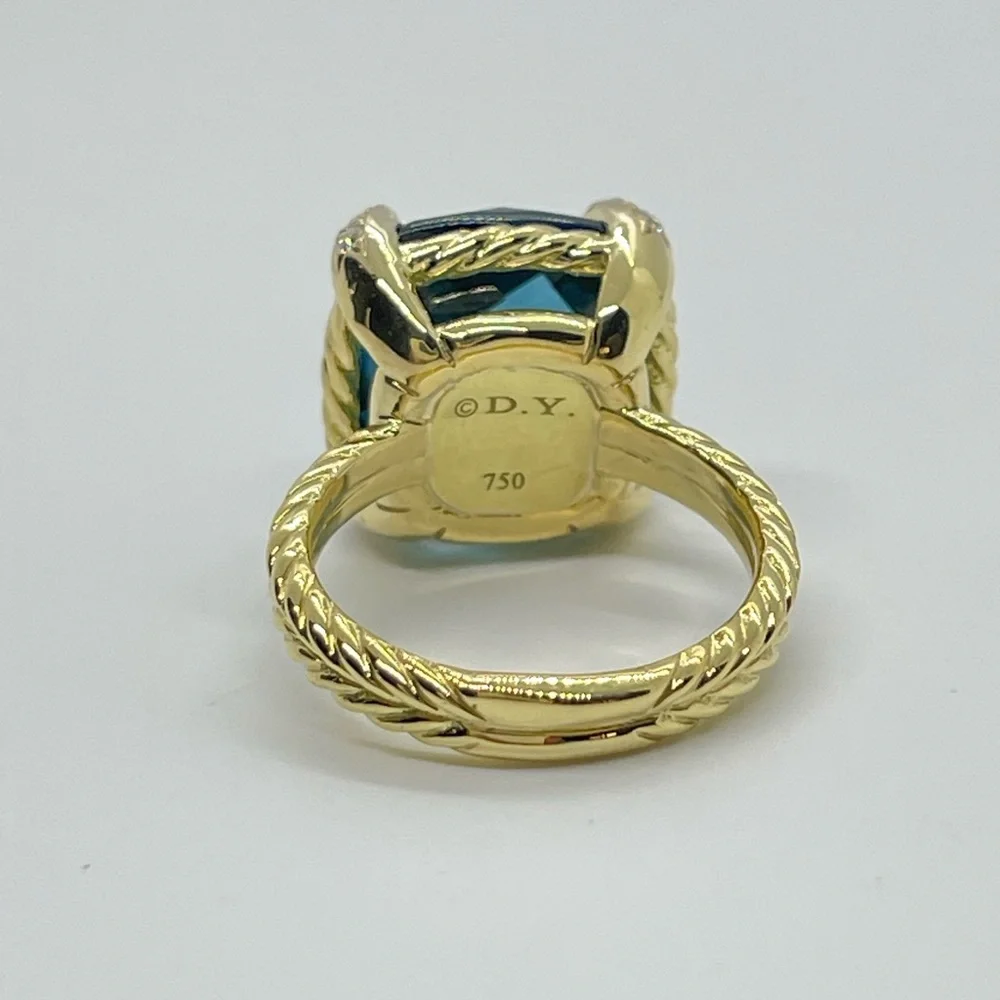David Yurman Chatelaine Ring 18K Yellow Gold,Hampton Blue Topaz & Diamonds, 14mm - Picture 6 of 16